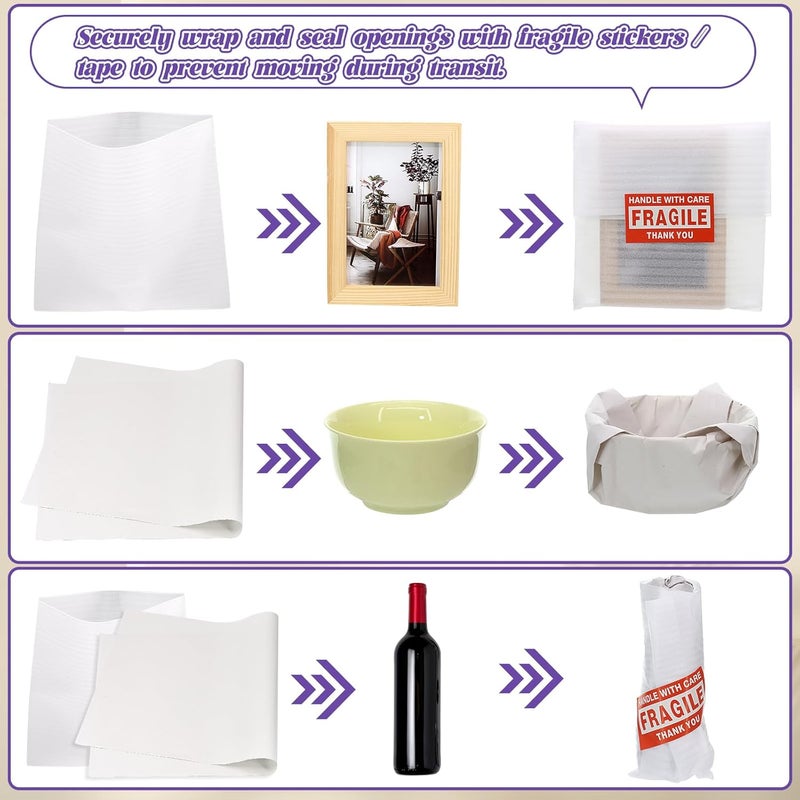 VIOBEPASS 130 Pcs Moving Supplies Set, 50 Pcs 14'' x 14'' Foam Pouches & 50 Sheets 12'' x 12'' Packing Paper & 30 Pcs Fragile Stickers, Packing Foam Pouches and Newsprint Paper for Protecting Dishes Cup China - Image 4